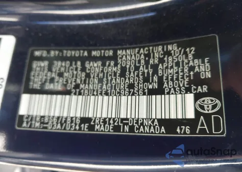 2013 Toyota Corolla Le z USA, uszkodzony, nr VIN 2T1BU4EE1DC967561